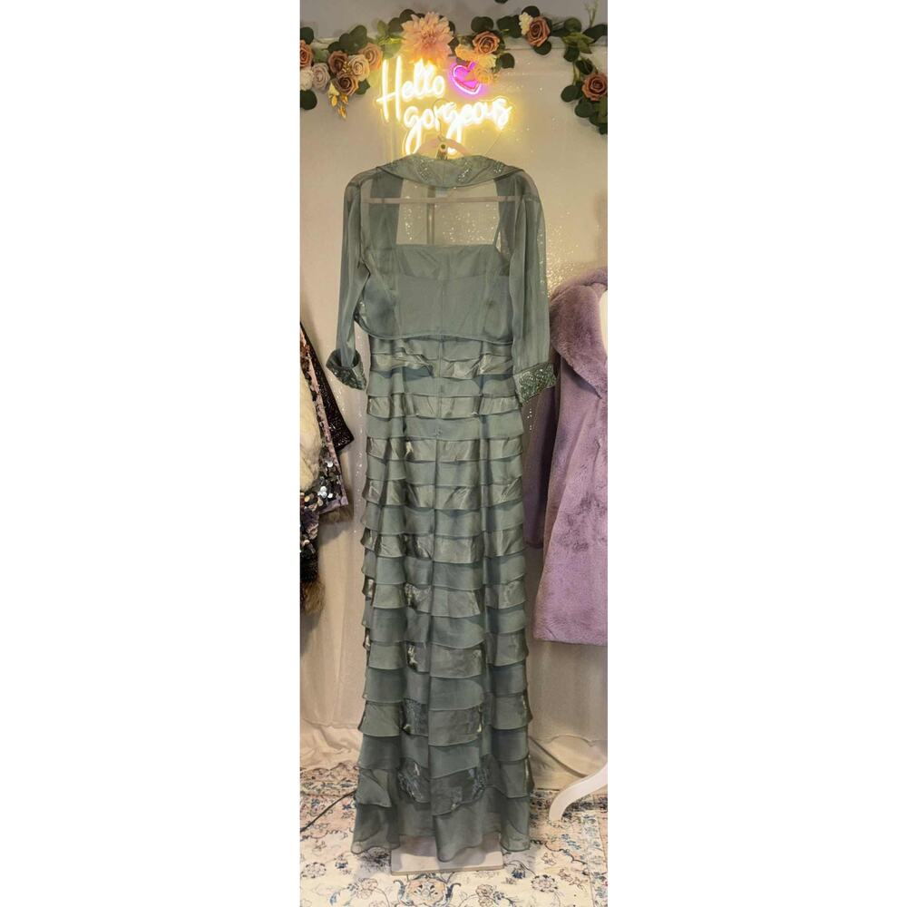 Vintage Alex Evenings Size 8 Green Tiered Evening Gown with Jacket - Picture 4 of 7